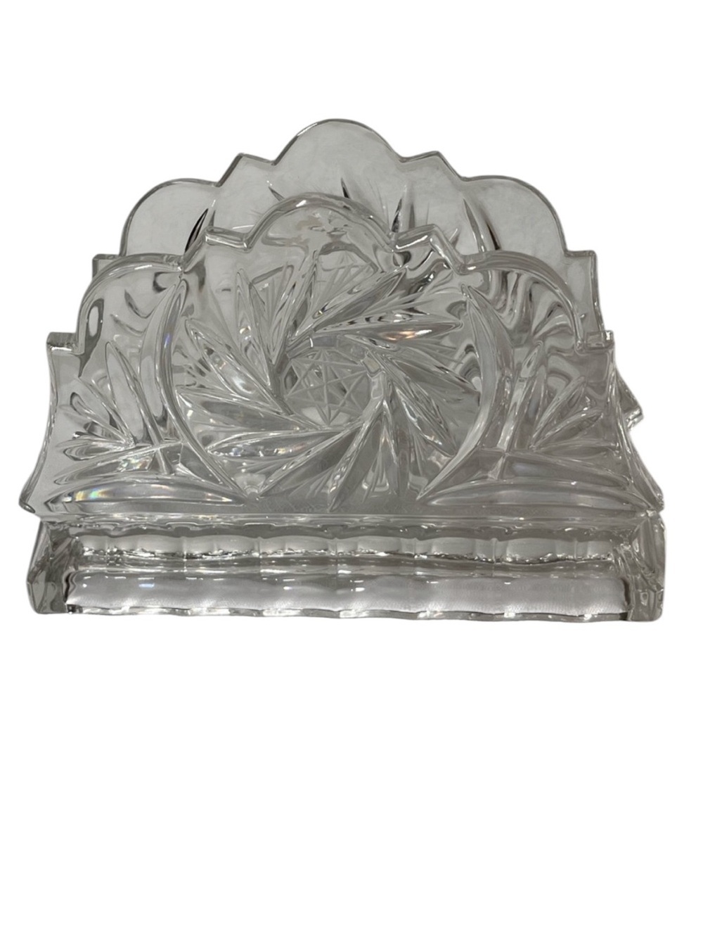 Vintage Zajecar crystal napkin holder 
 distinctive pinwheel cut design
Elegant